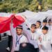 Ratusan Santri Ponpes Wali Barokah Meriahkan Kirab Bendera Raksasa Merah Putih di Kota Kediri